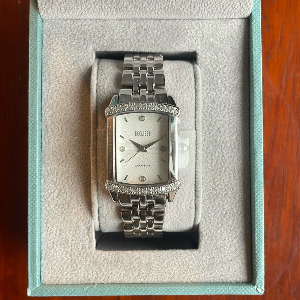 ECCLISSI Diamonds Sterling Silver Ladies 72g Heavy Wristwatch watch
